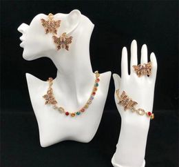 Designer Jewelry Set Vintage Colorful Brick Butterfly Necklace Fashion Everything With The Same Bracelet Stud Ring Set