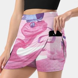 Skirts Pink Snake And Bird Woman Fashion 2024 Pant Skirt Mini Office Short Girls Rose Flowers Cute Sweet Moon