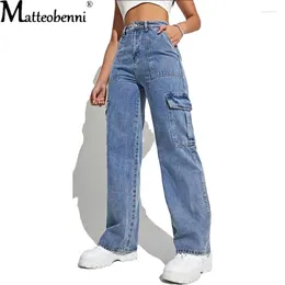 Women's Jeans Autumn Blue Baggy For Women Middle Waist Straight Vintage Streetwear Casual Wide Leg Overalls Style Denim Pants