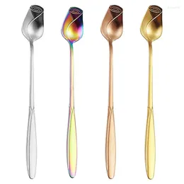 Dinnerware Sets Stainless Steel Silverware Integrated Long Handle Rose Shape Spoons Spoon Tea No Fading Creative Bright For Kitchen Tool