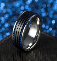 Wedding Rings Fashion Wire Drawing Black And Blue Colour Man Ring Men Stainless Steel Engagement Male For Tooth8454814