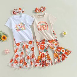 Clothing Sets Pudcoco Toddler Baby Girl Summer Clothes Bell Bottom Outfits Pattern Short Sleeve T Shirt Tees Floral Flared Pants Set 2-4T