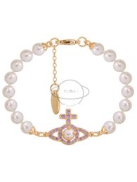 Designer Love Westwood Cross Zircon Saturn Line Pearl Bracelet Simple Versatile Personalized Style New