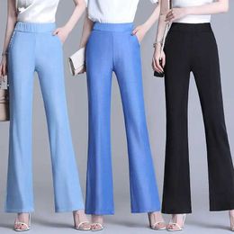 Women's Pants Capris Office Lady Fashion Solid Flare Pants Spring Autumn New Elastic High Waist Loose Korean Casual All-match Women Straight Trousers Y240504