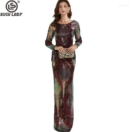 Casual Dresses Women's Evening Gown O Neck Long Sleeves Tassels Sequined Elegant Mermaid Maxi Party Prom