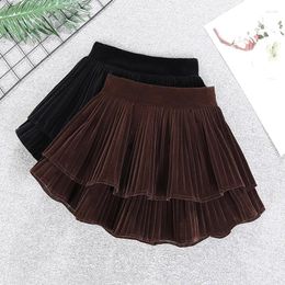 Skirts Velvet Tiered Mini Skirt Y2K Low-Rise Ruffled Pleated Short In Brown Black Autumn Winter Vintage Outfit