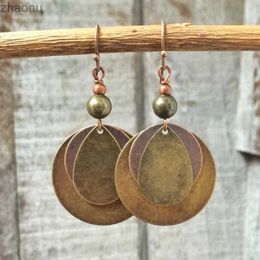 Dangle Chandelier Ethnic round bronze carved earrings suitable for women in Bohemia metal gold old pain bead hook pendant earrings XW