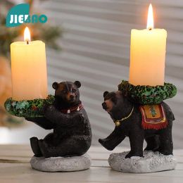 Sculptures Christmas Black Bear Wreath Candle Holder Nordic Abstract Ornaments For Figurines Interior Sculpture Room Home Decor