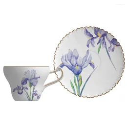 Mugs Luxury Iris Coffee Cup And Saucer Set With Gold Handel Ceramic Cappuccino Afternoon Tea