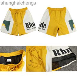 Trend Original 1:1 Rhuder Designer Short Pants American Shorts Sunset Letter Print Color Blocker Summer Sports Beach Pants Yellow Capris Pants