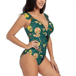 Women's Swimwear Sexy One Piece Swimsuit Push Up African Pattern Women Ruffle Monokini Bodysuit Bathing Suit