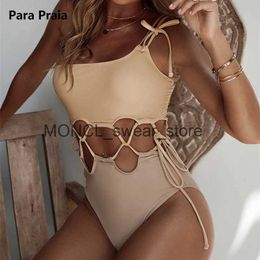 Women's Swimwear Para Praia Sexy Hollow Out Bikini Women Bandeau One Piece Swimsuit 2023 New Shoulder High Waist Bathing Suit H240507