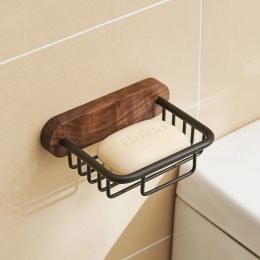 Dishes Walnut soap box Drain free punch shelf soap dish Light Luxury bathroom soap rack wall mounted soap box