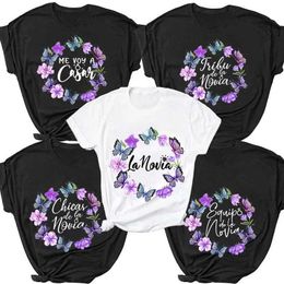 Men's T-Shirts Team Bride Squad T-shirt Spanish Girl Bachelorette Hen Party T Shirt Friends Bridal Shower Tshirt Floral Butterfly T EVJF Tops T240506