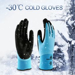 Gloves DELTA PLUS Nitrile Low Temperature Warm Gloves blue Warm Wearresistant Work Gloves Riding Ski Windproof Protective Gloves