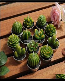 Decor Garden Drop Delivery 2021 12Pcs Cactus Cute Mini Set Artificial Succulent Plants Candles Home Decoration Candle Tea Light Xm5438741