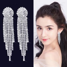 Dangle Earrings TREAZY Rhinestone Crystal Tassel Long Sparkly Silver Color For Women Wedding Party Jewelry Gifts