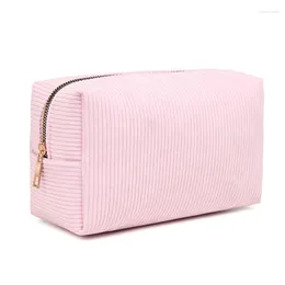 Cosmetic Bags Women Travel Portable Makeup Bag Solid Color Corduroy Multifunction Pencil Case Toiletries Organizer Zippered Purse