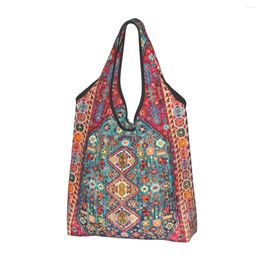 Storage Bags Funny Printed Oriental Coloured Traditional Antique Moroccan Style Tote Shopping Bag Portable Shoulder Shopper Bohemian Handbag