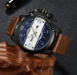 Oulm Design Big Watch Sport Men Cool Button Auto Date Leather Strap Men039s Quartz Wristwatch Luxury Man Military Watches Wrist1248869
