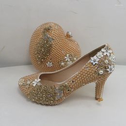 Dress Shoes Arrival Champagne Color Diamonds Woman's Party/Wedding Pumps High Fashion Rhinestone Bride Women
