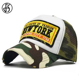 Ball Caps FS Summer Mesh Baseball Cap Camouflage Trucker Hat For Men Women Fashion Hat Letter Embroidery Street Snapback Hip Hop Caps 2024 Y240507