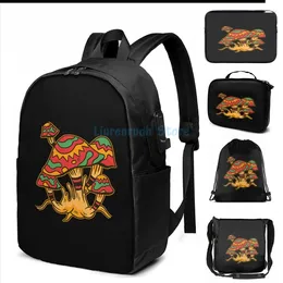 Backpack Funny Graphic Print Mushroom Design USB Charge Men School Bags Women Bag Travel Laptop