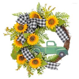 Decorative Flowers Y1UB Artificial Summer Wreath Sunflowers With Truck For Front Door Farmhouse Garden Wedding Party Decorations