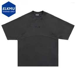 Men's T Shirts Splicing 2024 Summer Fashion Loose Short Sleeve T-shirt Hi Street Oversized Harajuku Solid Colour Tshirt Tee Tops