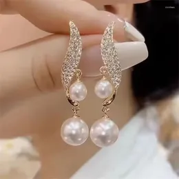 Dangle Earrings Korean Elegant Imitation Double Pearl For Women Crystal Long Tassel Drop Wedding Jewellery Gifts