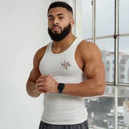 Men's Tank Tops Spring Summer Knit Ice Silk Ribbed Fitness Sports Casual Slim-fit Mens Vest Mens I-line Muscle Vest Cotton Men Y240507