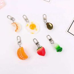 Keychains Lanyards New Cute Bell Creative Simulation Fruit Keychain Pendant Personality Food Egg Bag Charm For Women Girls Keyring