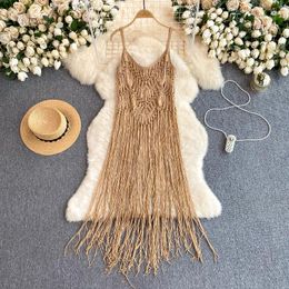 Women's Tanks Bohemian Retro Vacation Style Casual Knitted Camisole Top For Women Summer Long Hollow Out Design Loose Tassel Tank Tops