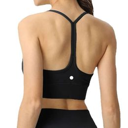 LL Womens Strappy Fiess Workout Yoga Bra Y Back Padded Cropped Bras Tops Sports Running Shirt