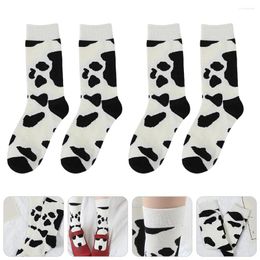 Girl Dresses 2 Pairs Cow Print Socks Printed Women Winter Cotton Colorful Thermal Long Tube And
