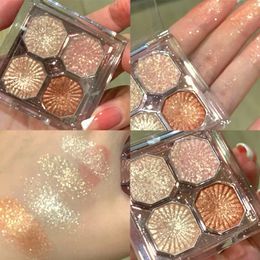 4 Colours Caramel Brown Eye Shadow Palette Pearly Matte Earth Colour Eyeshadow Shiny Sequins Pigments Lasting Makeup Glitter 240425