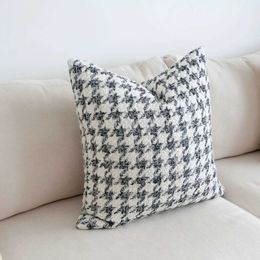 Cushion/Decorative Houndstooth Crochet Cushion Cover Nordic Minimalist Throw Covers Black and White Grey Woven Decorative Cushions for Sofa