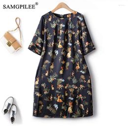 Party Dresses Elegant Printed Animal Pattern Chiffon Short Sleeved Women 2024 Summer Thin Neckline Pinched Pleated Drape Female Dress