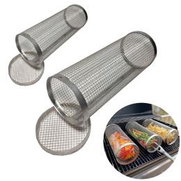 Accessories Barbecue Grilling Basket Stainless Steel Camping Grill Mesh Cooking Tool for Outdoor Picnic Camping Bonfire Party BBQ Basket