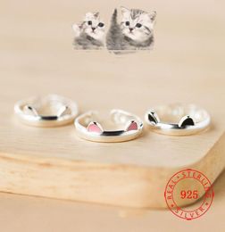 Solid S925 Sterling Silver cat ear footprint Rings fashion Whole Adjustable suit US size 5 to 95 high grade Young Lady 4907524