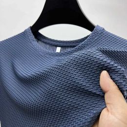 d ice silk short sleeved T-shirt for mens summer mesh breathable round neck half sleeved fashionable solid Colour casual luxury top J240506