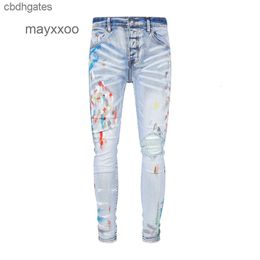 Fashion 2024 Mens Amiirii Jean 2024 Demin Purple Mens Jeans Blue with Paint Speckled Fashion 1QUU