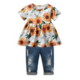 Clothing Sets Summer Children Girls 2PCS Outfits Clothes Set Kids Girl Thin Cotton Short Sleeve Printed T-Shirt Top Long Pants