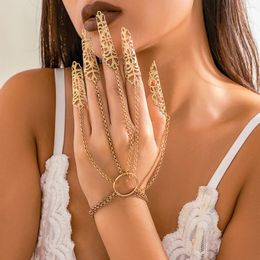 Link Bracelets Vintage Goth Dubai Wrist Chain Finger Rings For Women Belly Dancer Connecting Hand Harness Bracelet Halloween Jewellery