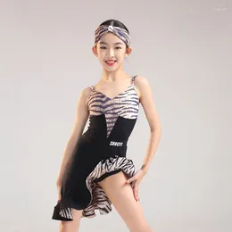 Stage Wear Kids Latin Dance Clothes Girls Summer Leopard Dress Cha Rumba Dancing Suit Practice Clothing Performance Costume DNV20367