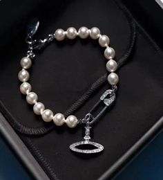 Pearl charm bracelets Saturn diamond pin inlaid with crystal classic vintage bracelet silver gold plating copper fashion jewelry f4716457