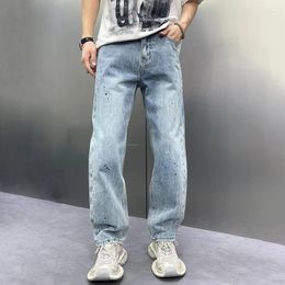 Men's Jeans Spring And Summer Non-stretchy Cotton Denim For Men Loosen Streetwear Ink Sprayed Pants 2024 Product