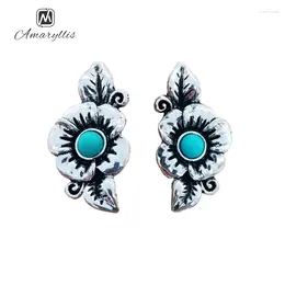 Stud Earrings Amaiyllis Rose Flower Turquoises Earring For Women Ethnic Alloy Vintage Chic Synthetic Stone Post Brincos