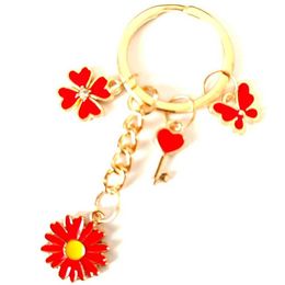 Keychains Lanyards Heart shaped flower leaf shaped Colourful keychain metal painted womens gift