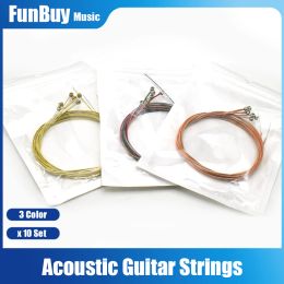 Accessories 10Set Multi Colour Acoustic Guitar Strings Colourful Steel Copper Alloy Wound 1st6t Strings for Folk Guitarra